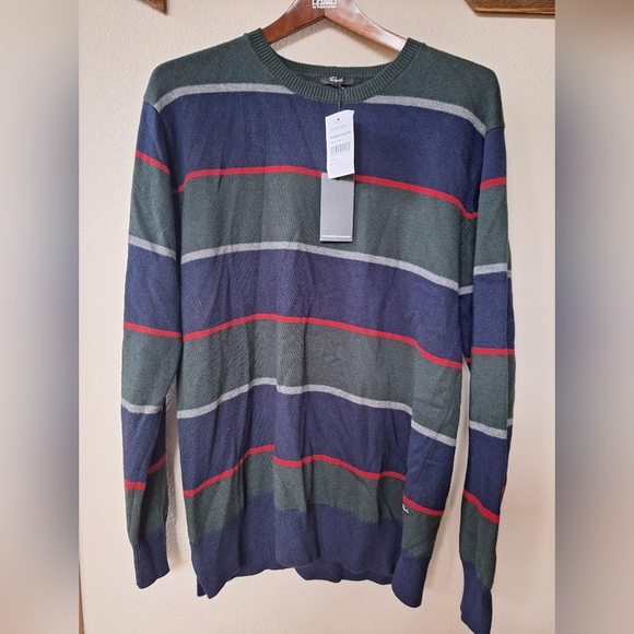 NWT Rails Kent Rugby Mens Crew Neck Wool Blend Striped Sweater Size L - Picture 1 of 8